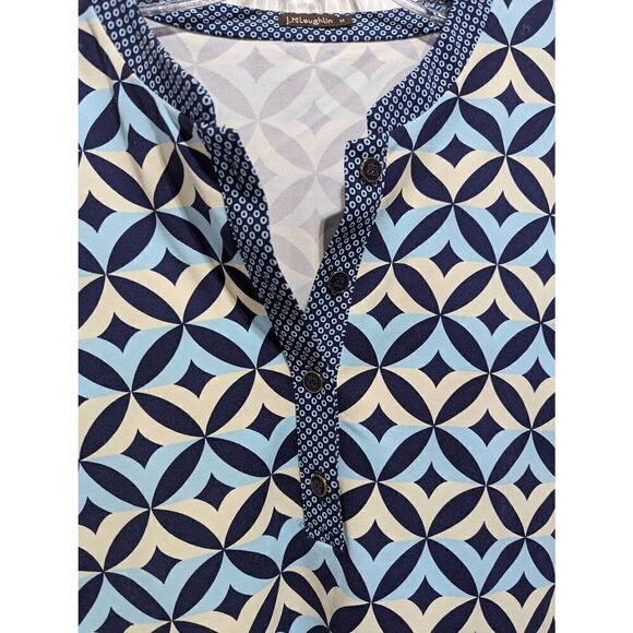 J. McLaughlin Women's M Light Blue Dark Blue And White Pattern Nylon Tunic Top - Picture 5 of 7